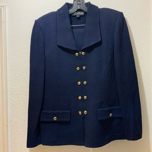 St. John Basics  3Pc Santana Knit Jacket &pants , tank  Suit Navy Size 12 H2 - Picture 2 of 10